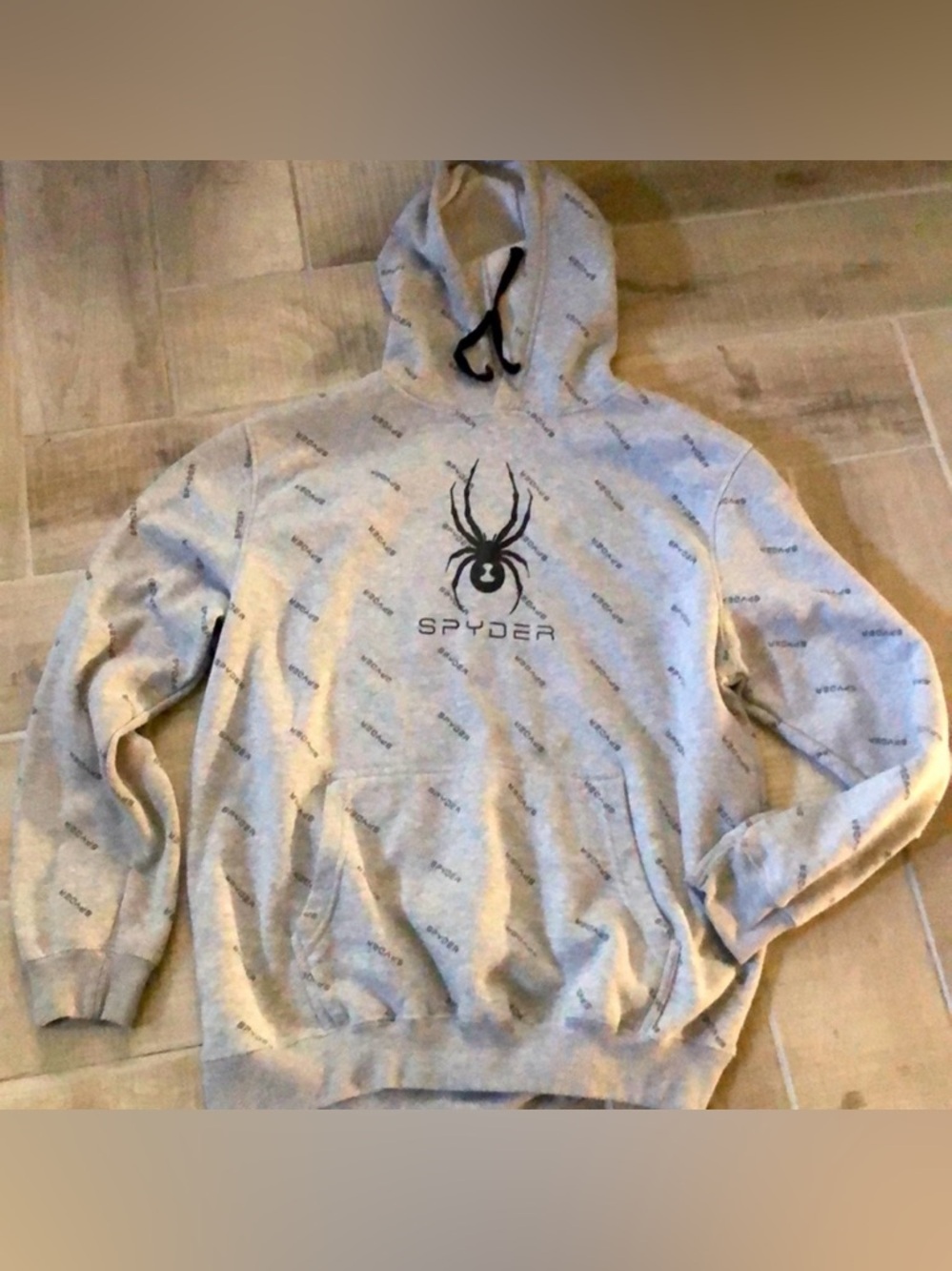 Spyder Men’s Light Gray All-Over Logo Hoodie with Black Spider